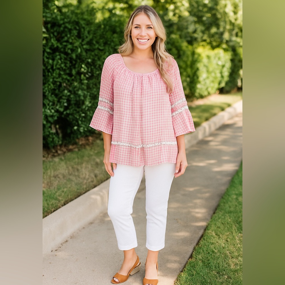 John Paul Richards Gingham Off Shoulder Top Plus Size 2X (NWOT)